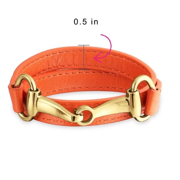 Leather Equestrian Snaffle Horse Bit Design Double Wrap Bracelet ~ Orange Gold - Picture 12 of 12